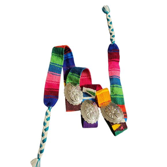 Boutique Accessories - Vintage Silver Concho Belt Mexican Serape Woven Southwestern Boho Festival